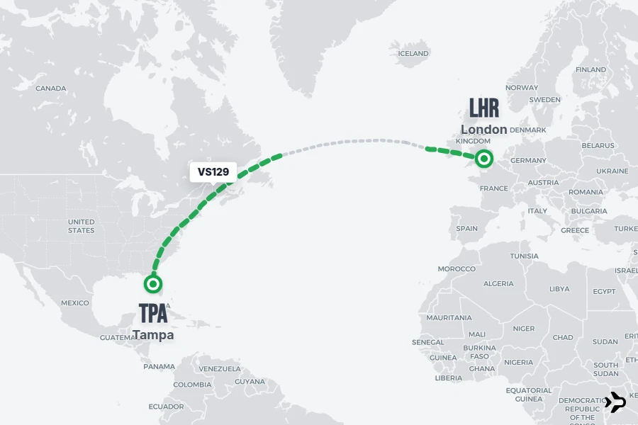 VS129 Virgin Atlantic Flight Status & Tracker | LHR - TPA