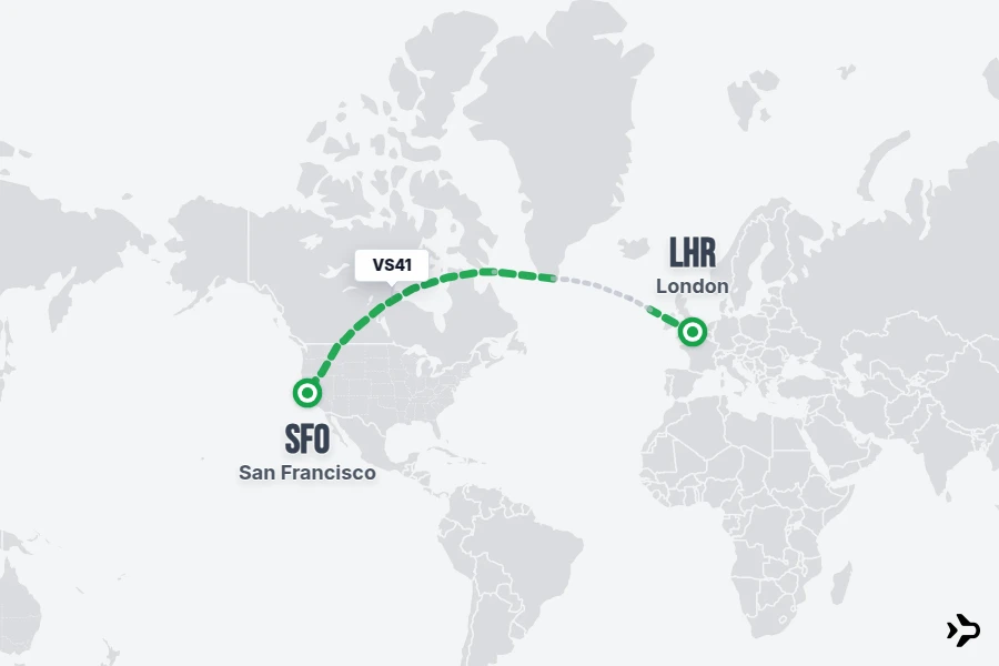 VS41 flight map from LHR to SFO