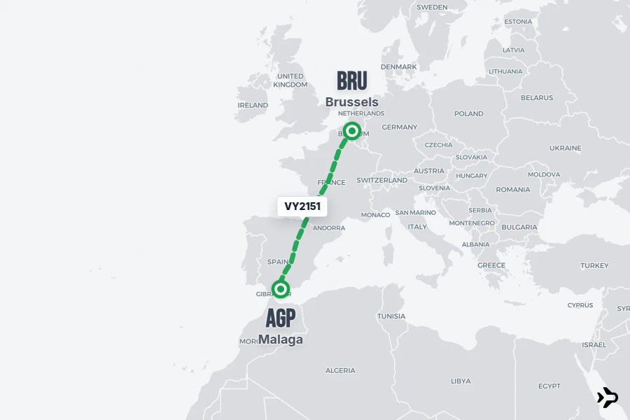 VY2151 flight map from BRU to AGP