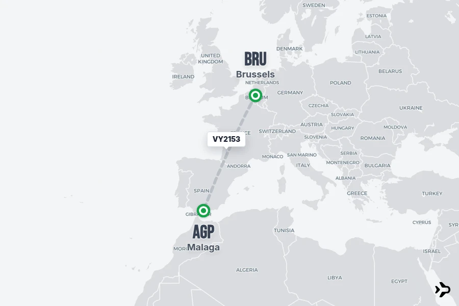 VY2153 flight map from BRU to AGP