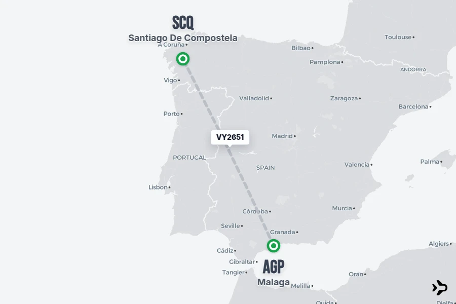 VY2651 Vueling Flight Status & Tracker | AGP - SCQ