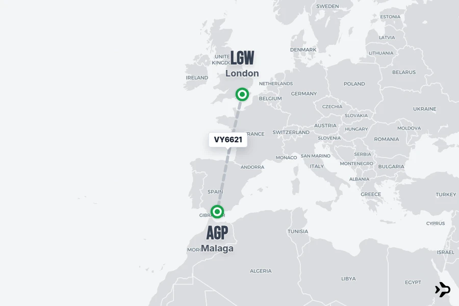 VY6621 Vueling Flight Status & Tracker | London - Malaga