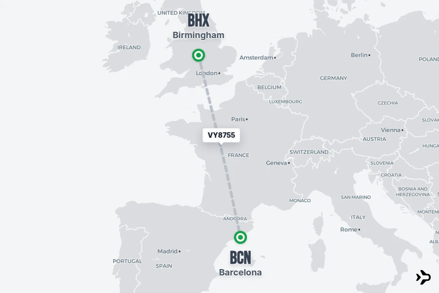 Flt Hit Racking VY8755 Vueling Flight Status & Tracker | BHX - BCN