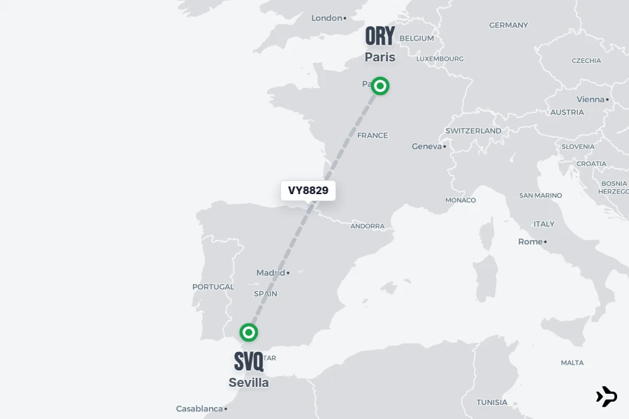 Flt Hit Racking VY8829 Vueling Flight Status & Tracker | Paris - Sevilla