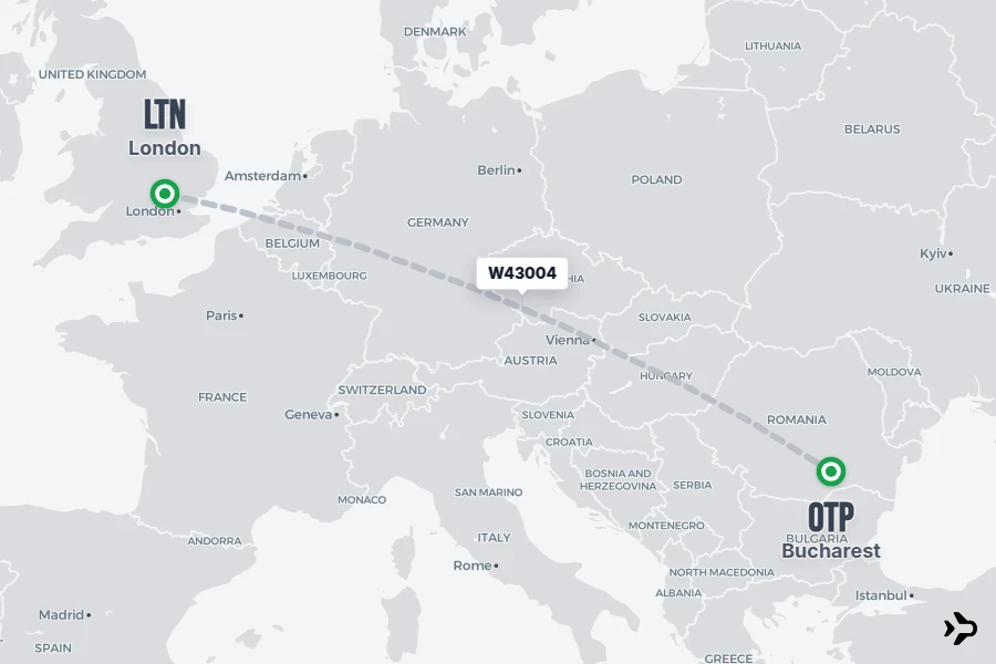 W43004 flight map from LTN to OTP