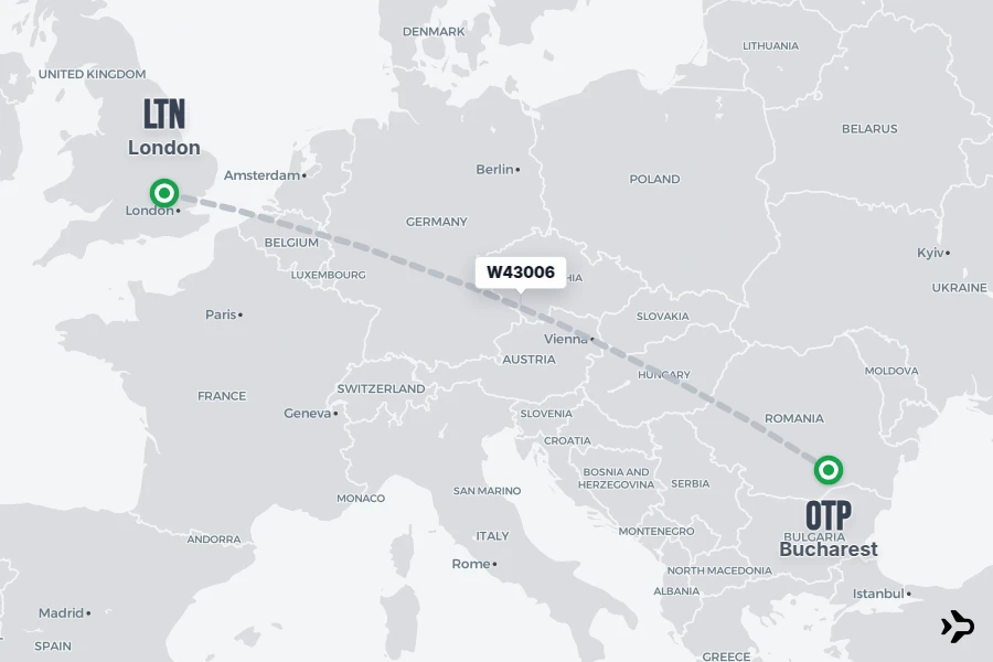 W43006 flight map from LTN to OTP