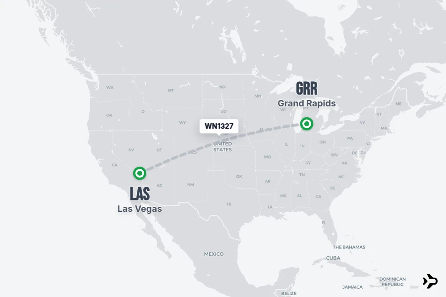 WN1327 flight map from LAS to GRR