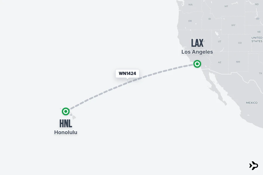 WN1424 flight map from LAX to HNL