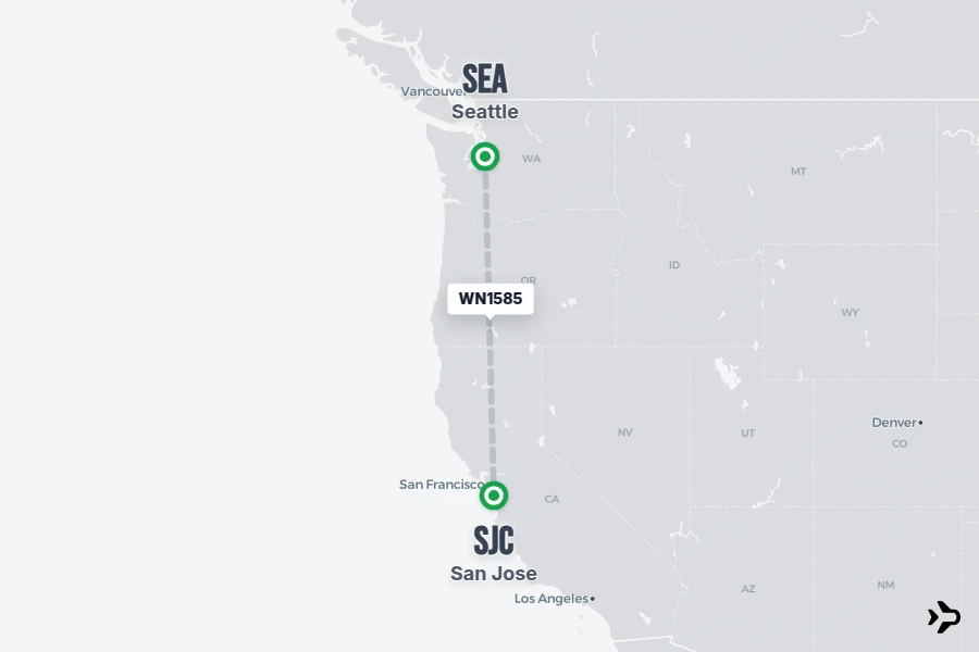 WN1585 flight map from SEA to SJC