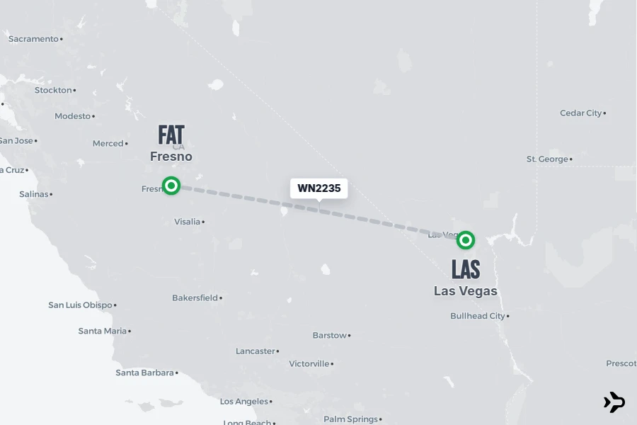 WN2235 flight map from LAS to FAT