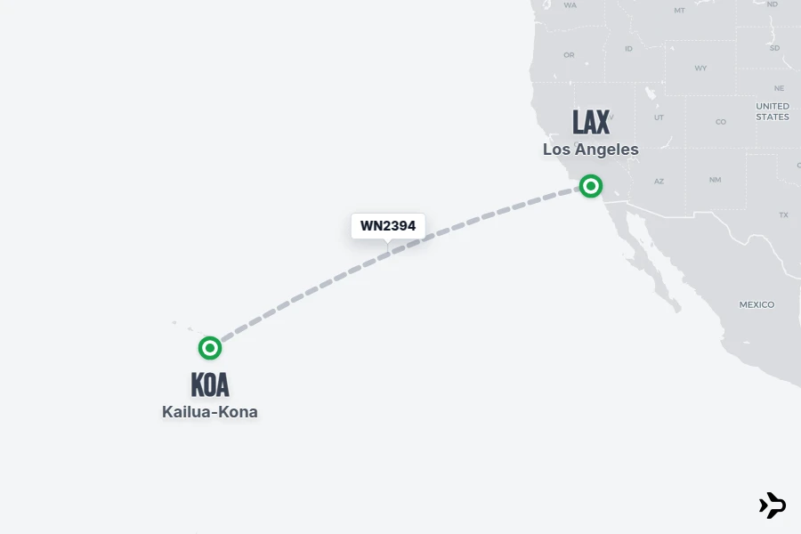 WN2394 flight map from KOA to LAX