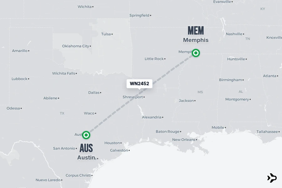 WN2452 Southwest Flight Status & Tracker | Austin - Memphis