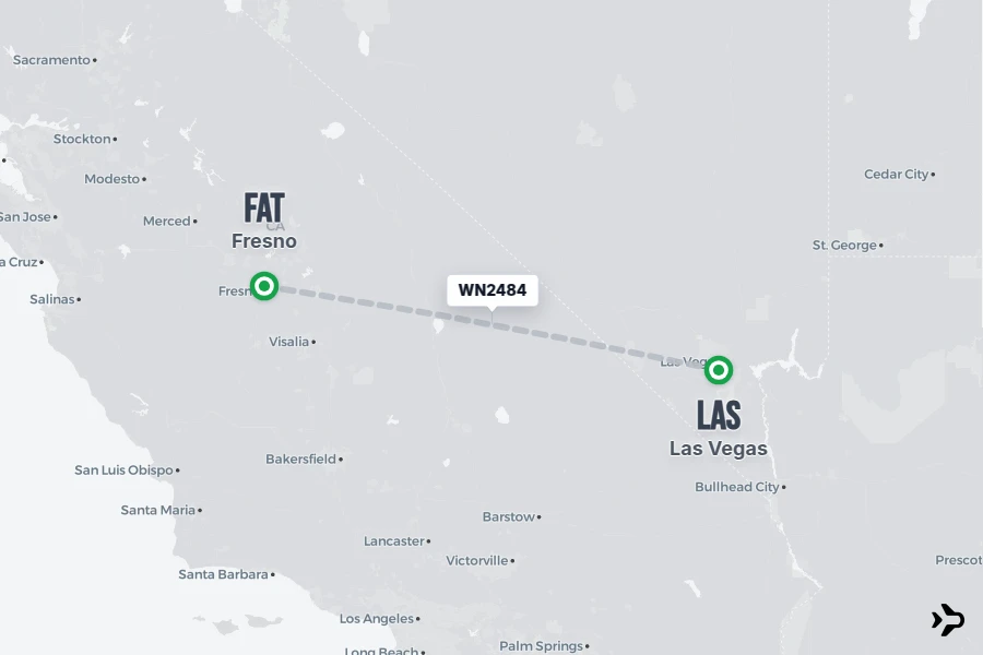 WN2484 flight map from LAS to FAT