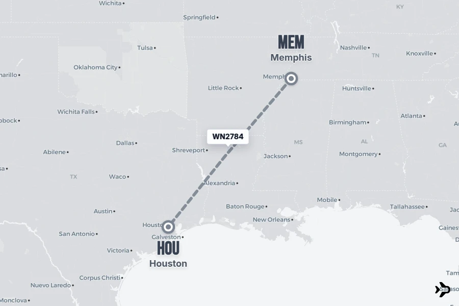 WN2784 Southwest Flight Status & Tracker | Memphis - Houston