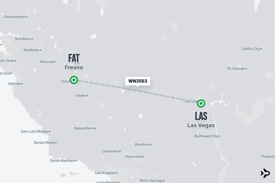 WN3563 flight map from LAS to FAT