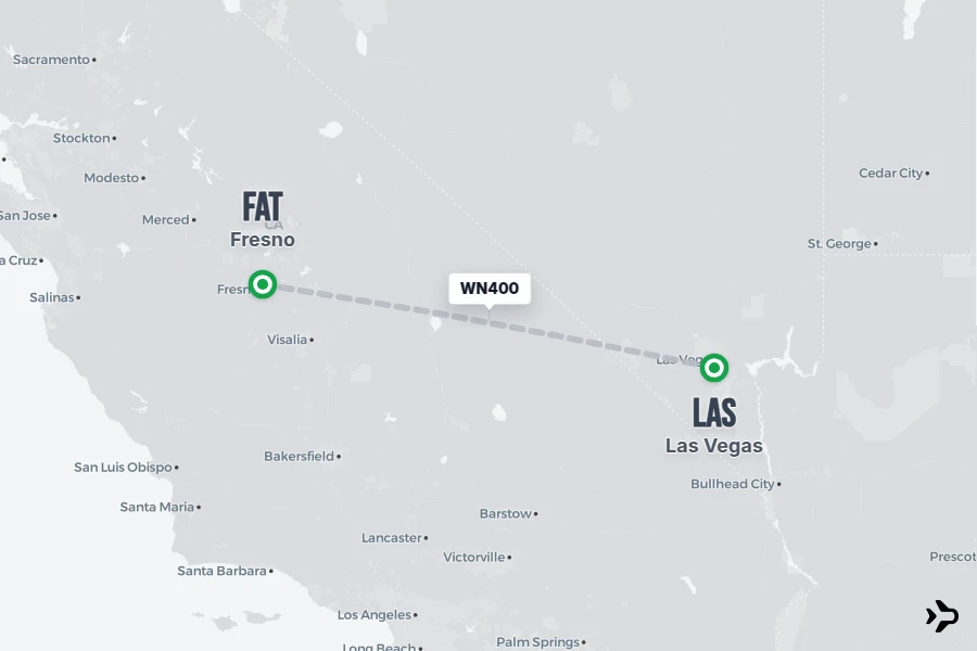 WN400 flight map from LAS to FAT