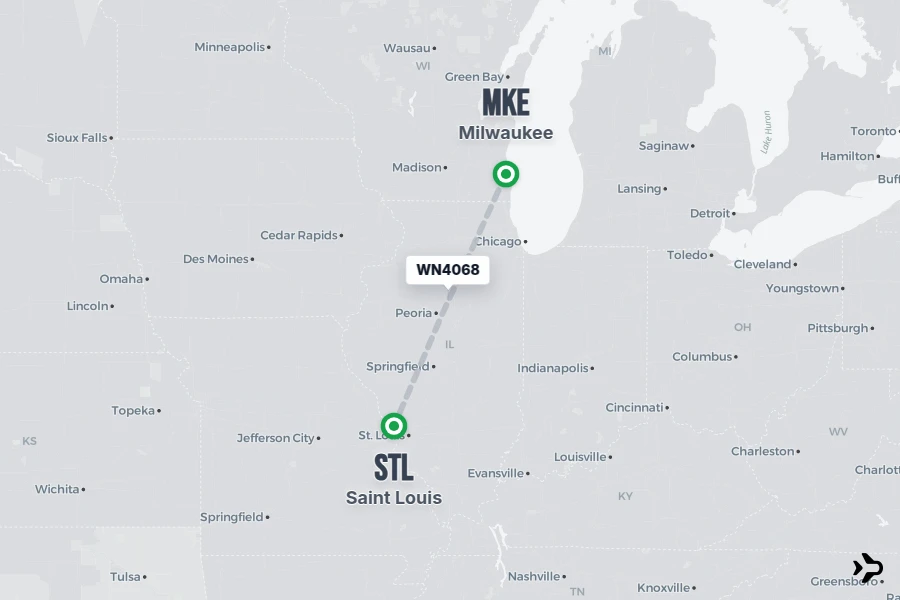 Flight Rime WN4068 Southwest Flight Status & Tracker | MKE - STL