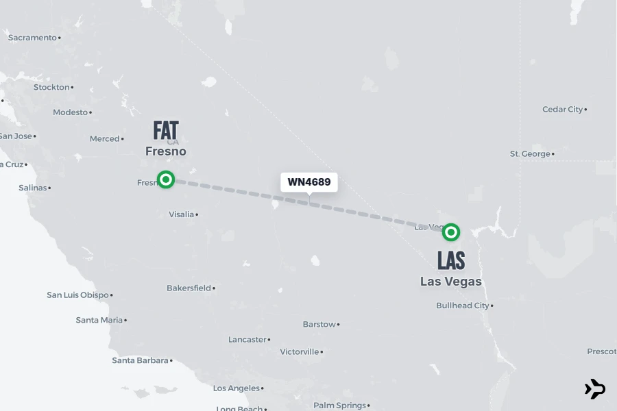WN4689 flight map from LAS to FAT