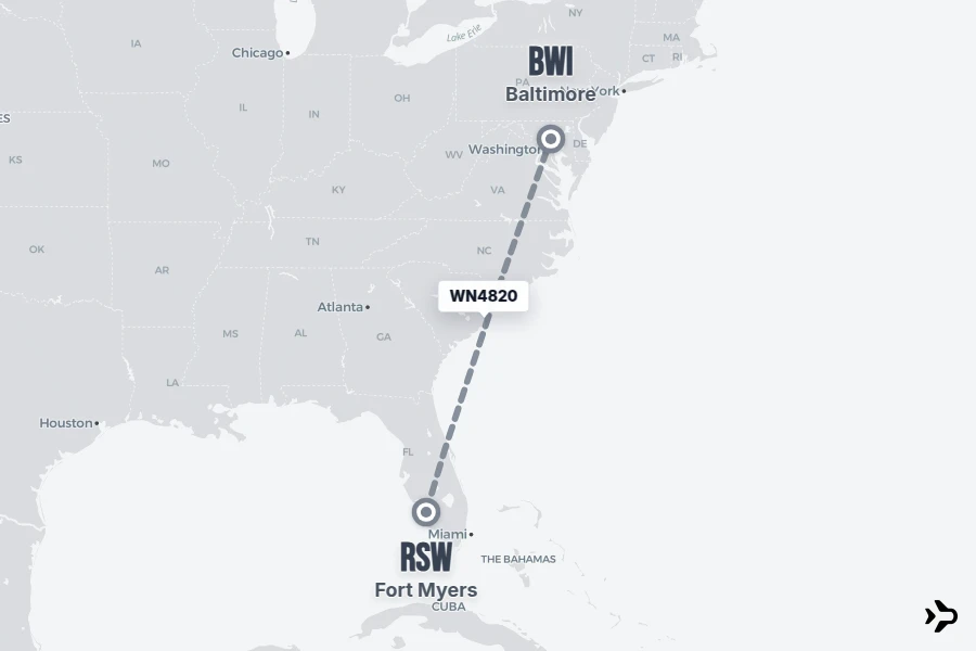 WN4820 Southwest Flight Status & Tracker | RSW - BWI