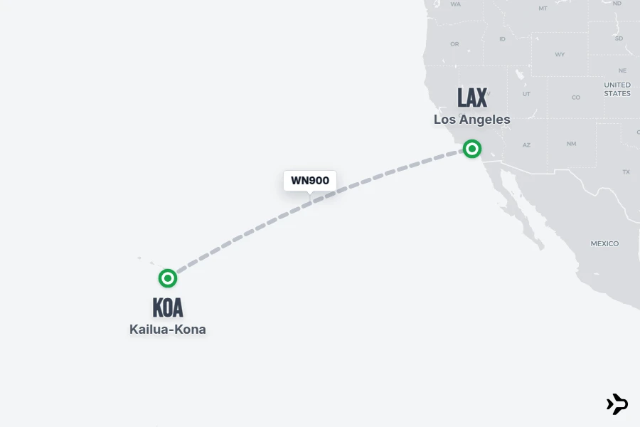WN900 flight map from KOA to LAX