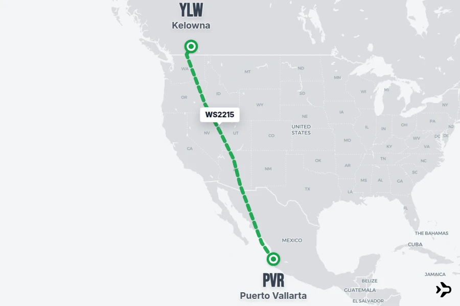 WS2215 flight map from PVR to YLW