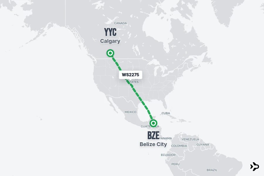 WS2275 flight map from BZE to YYC