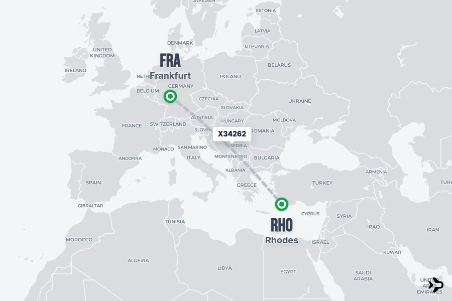 X34262 flight map from FRA to RHO
