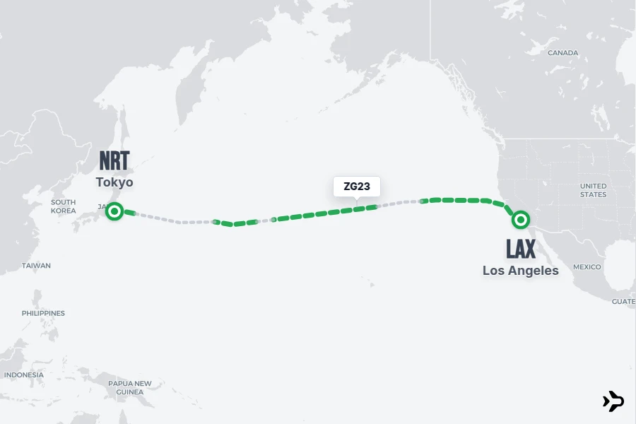 ZG23 flight map from LAX to NRT