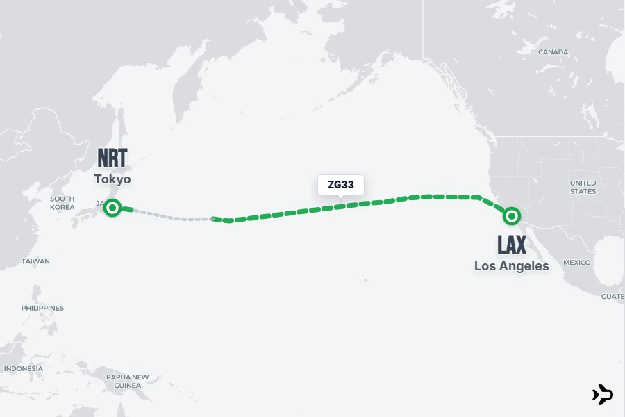 ZG33 flight map from LAX to NRT