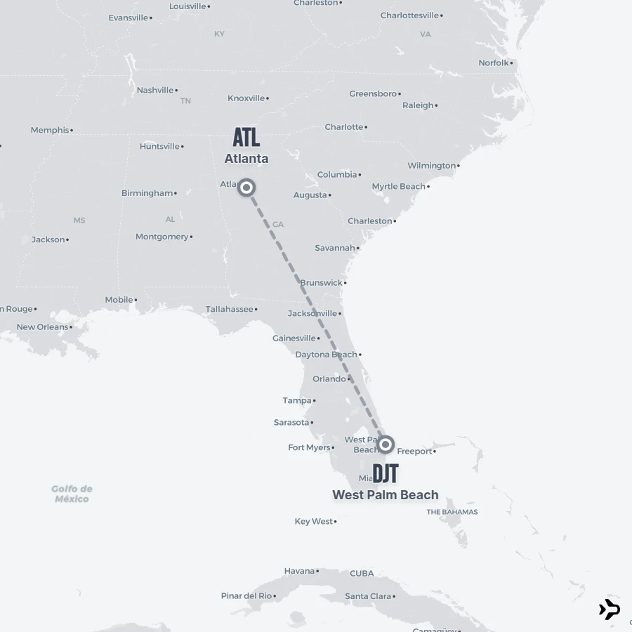 Jackson Direct Flight Map Atlanta to West Palm Beach flights | Flightinformation.com