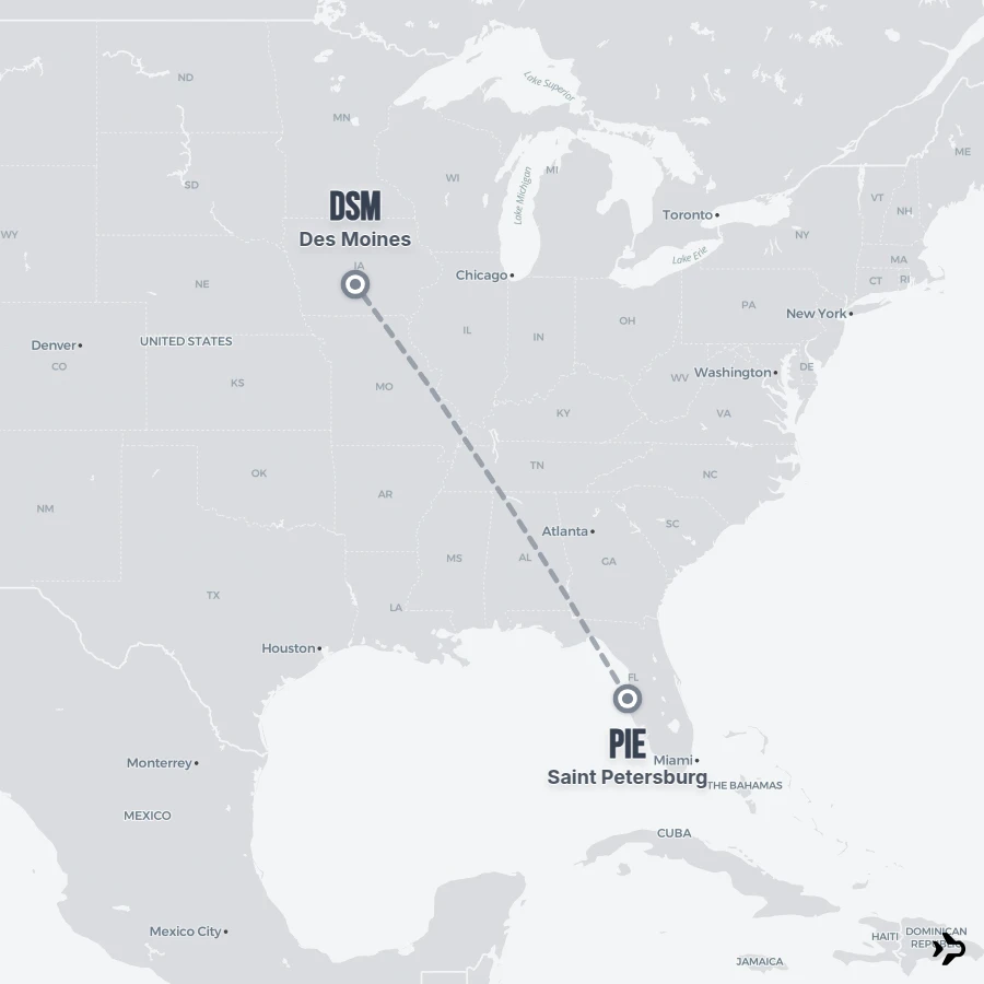 Pieroute Saint Petersburg to Des Moines flights | Flightinformation.com